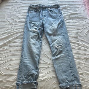 Zara Light Blue Distressed Boyfriend Jeans